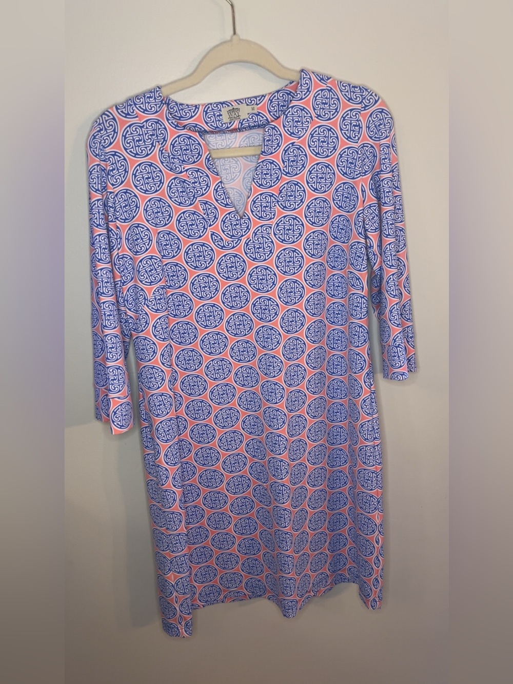 Katherine Way Pink & Blue Printed V-Neck Tunic Dress
